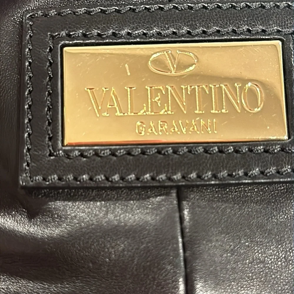 Valentino Garavani Black Napa Leather Flower Detail Shoulder Bag